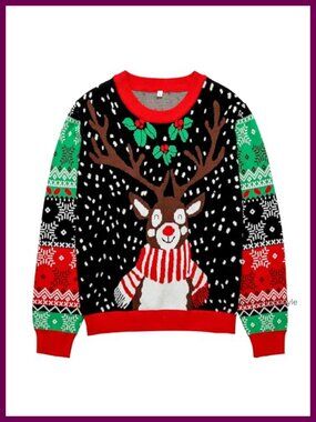 Unisex Funny Christmas Sweater Knit Pullover Crew Neck Long Sleeve